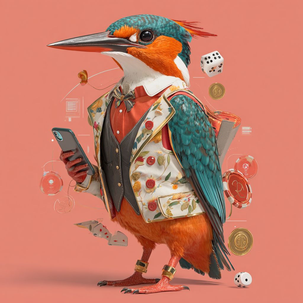 Colorful kingfisher mascot of 55WW Casino holding a smartphone, symbolizing mobile gaming and easy access to online slot